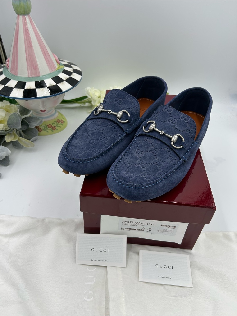 Men's Gucci GG embossed suede driver loafers size 10 fits 11 US made in Italy - Picture 12 of 13